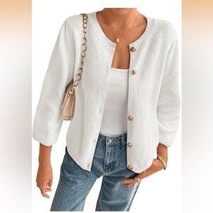 White 3/4 sleeve cardigan NWT size medium
